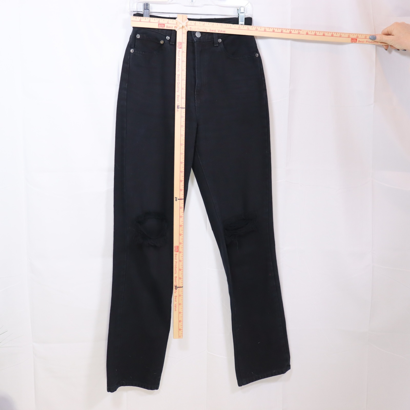 Carmar Distressed Straight Leg Jeans 26 Black Womens High Rise Ripped Denim — image 3 of 6
